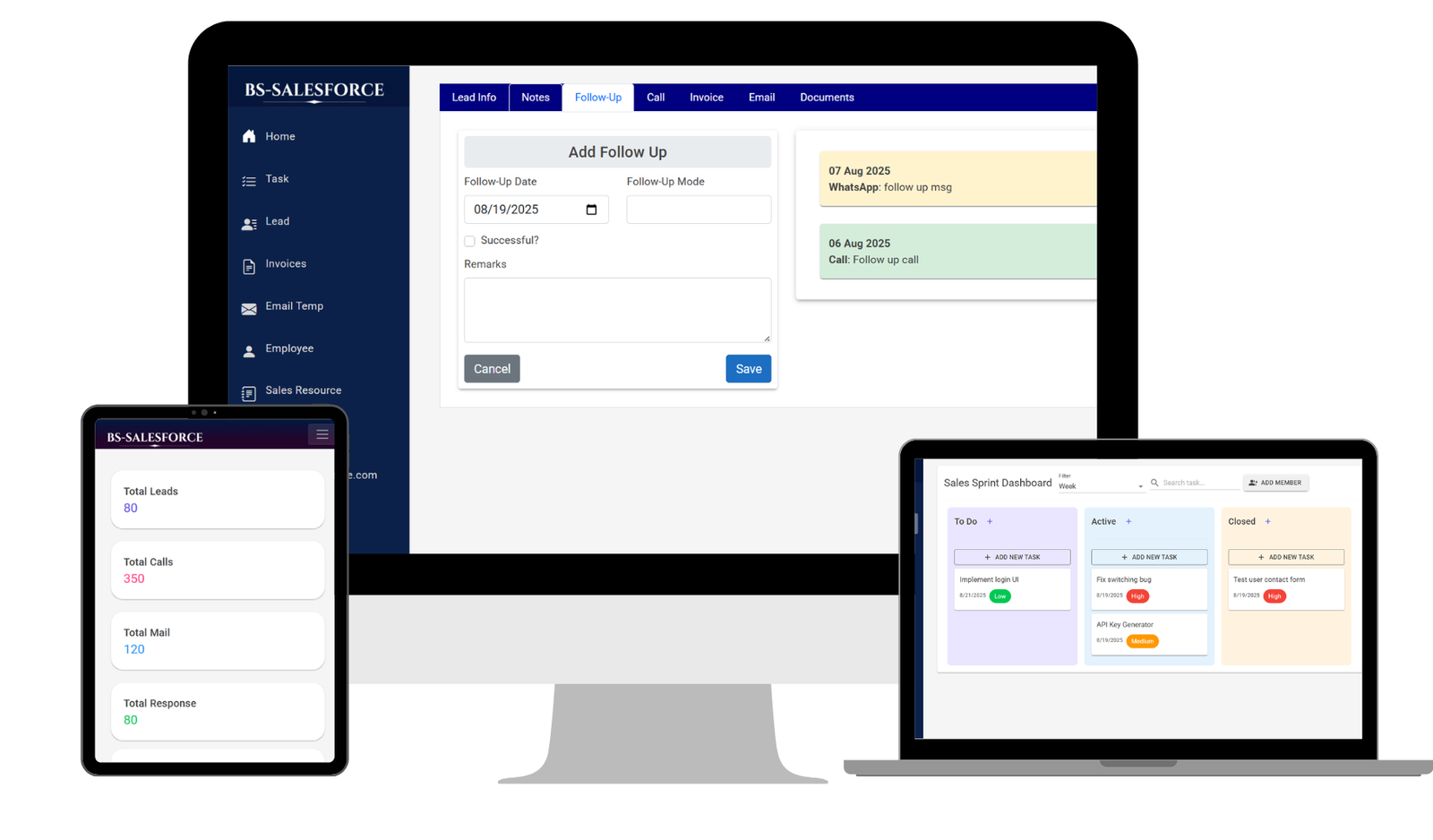 TurboSales dashboard showing AI leads and WhatsApp sales tools on desktop and mobile