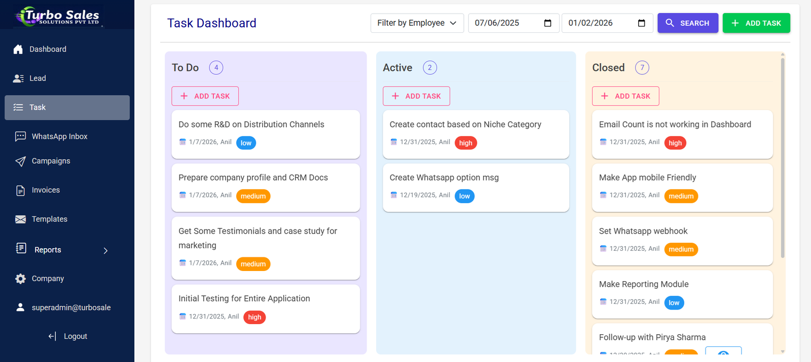 TurboSales leads module screenshot